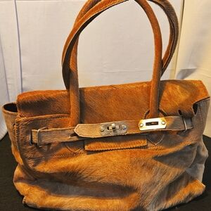 Purse Cowhide Handbag Purse- Brown